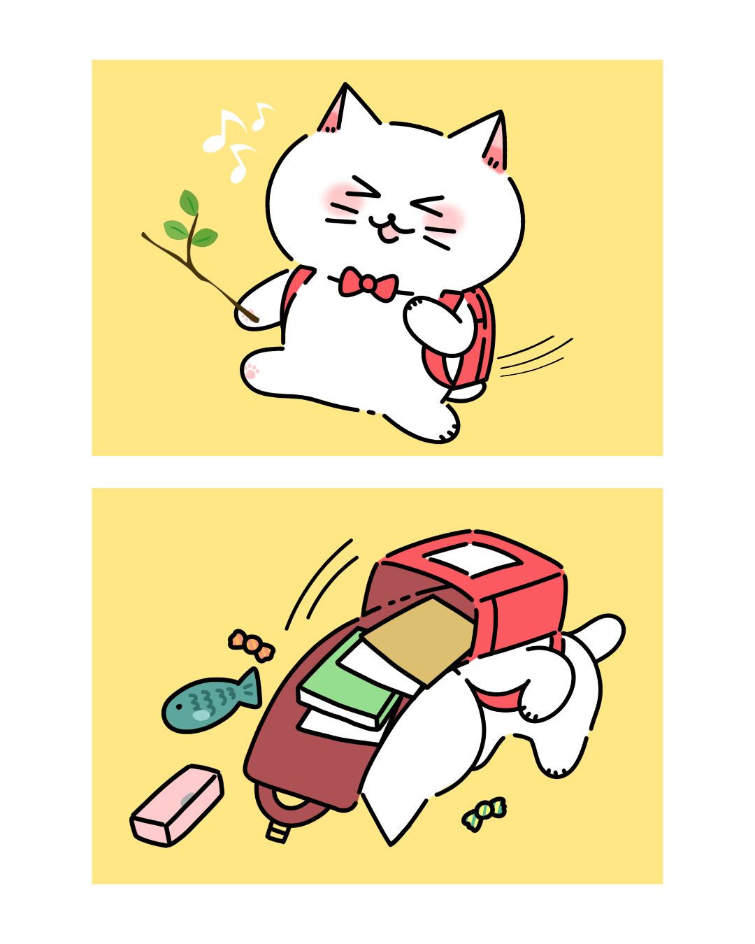 おしゃこもランドセルでルンルンニャ うわぁぁ(；ﾟДﾟ)ランドセルの中身がぁぁ おしゃれcafe