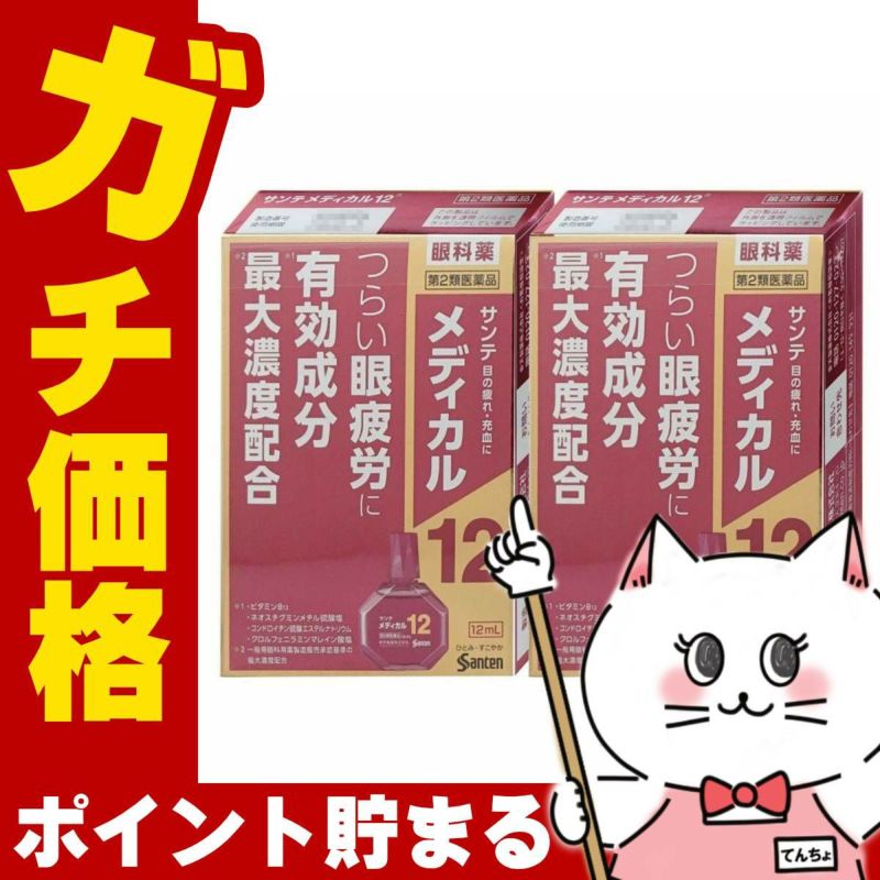 サンテメディカル12 12ml×2個【おすすめサンテ目薬】情報技術が進化した現代社会では目を酷使する環境が増えており、そのような環境下では目のピント調節機能が低下し、目の奥がズッシリ重く感じるような目の疲れ（眼疲労）が起こりやすくなります。【第2類医薬品】