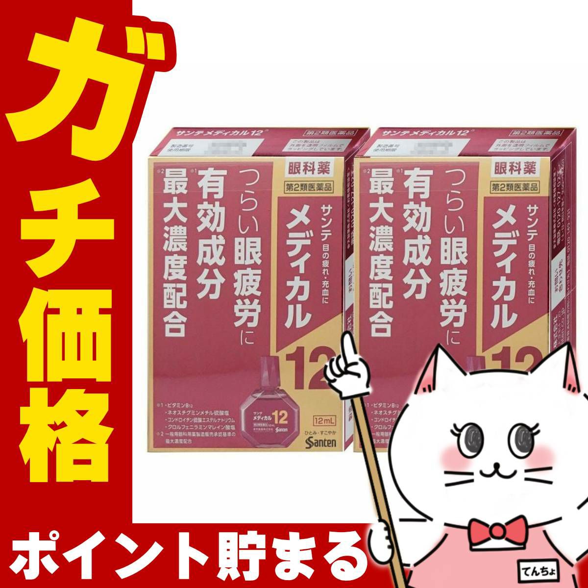 サンテメディカル12 12ml×2個【おすすめサンテ目薬】情報技術が進化した現代社会では目を酷使する環境が増えており、そのような環境下では目のピント調節機能が低下し、目の奥がズッシリ重く感じるような目の疲れ（眼疲労）が起こりやすくなります。【第2類医薬品】