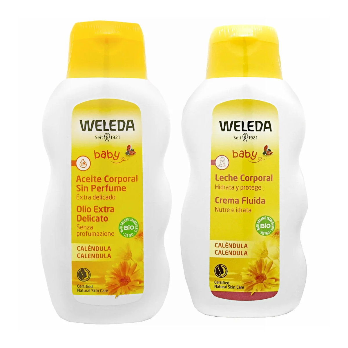 コスメ通販　WELEDA カレンドラ 2種類(ベビーオイル200ml ＋ベビーミルクローション200ml )2本セット 各1本ずつ