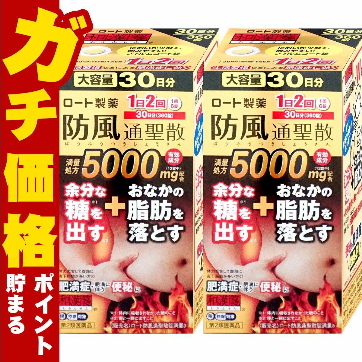 通販　【第2類医薬品】【セット】ロート防風通聖散錠満量a 5000mg 360錠×2個（セルフメディケーション税制対象）【ロート製薬】【生活習慣病】