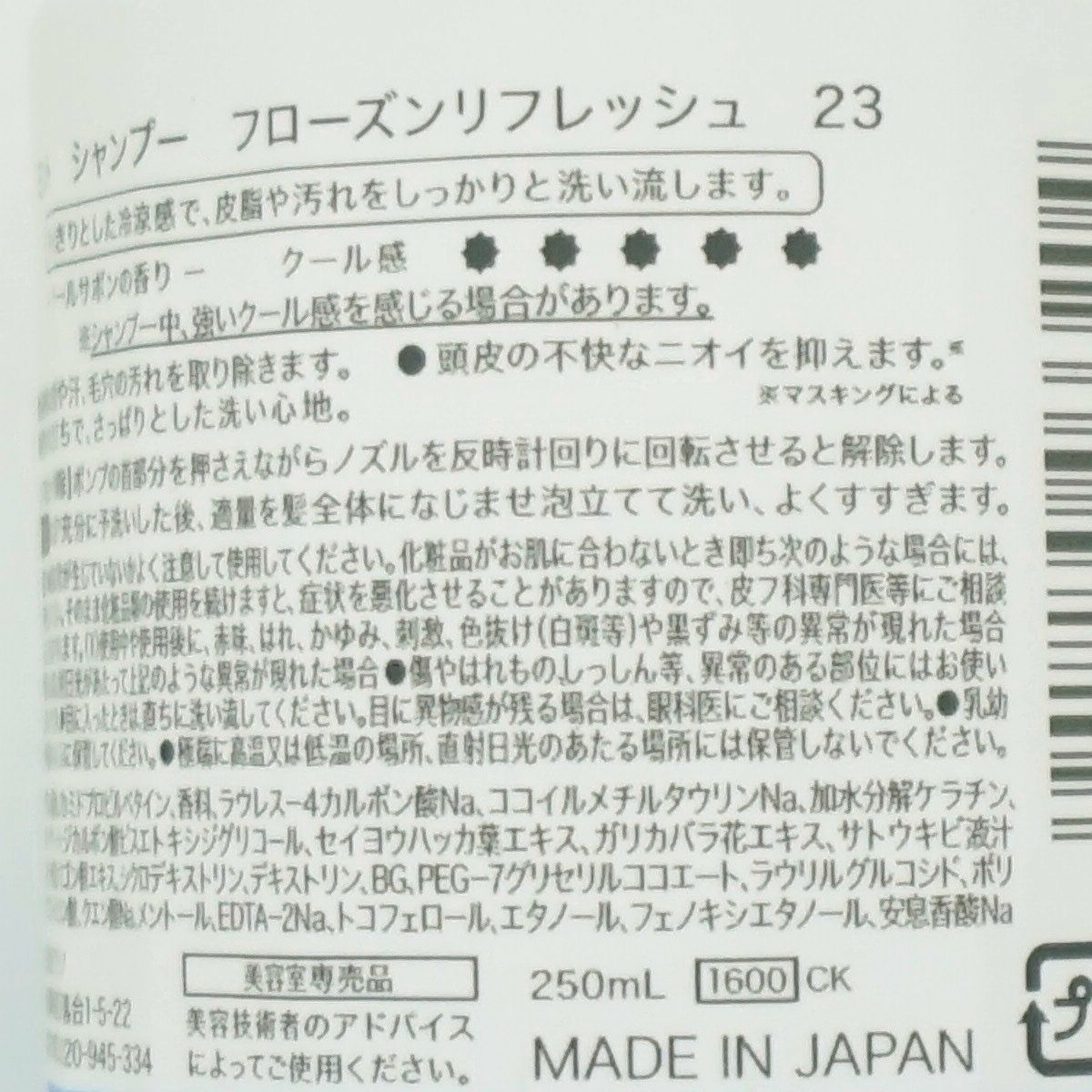 アリミノ ミントシャンプー フローズンリフレッシュ 250ml