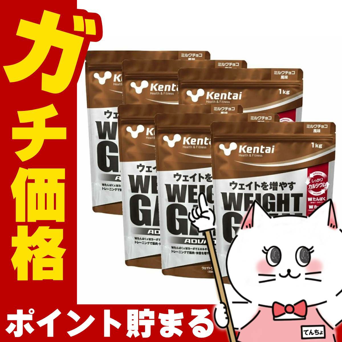 健康体力研究所 kentai(ケンタイ) ウエイトゲインアドバンス ミルクチョコ風味 1kg×6袋セット