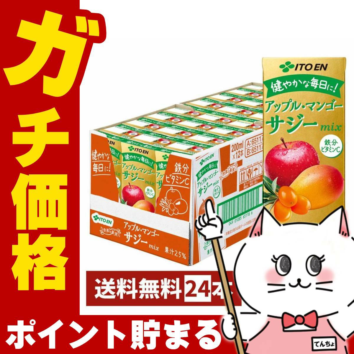 賞味期限26年2月以降 伊藤園 アップルマンゴーサジーミックス200ml×24本入り
