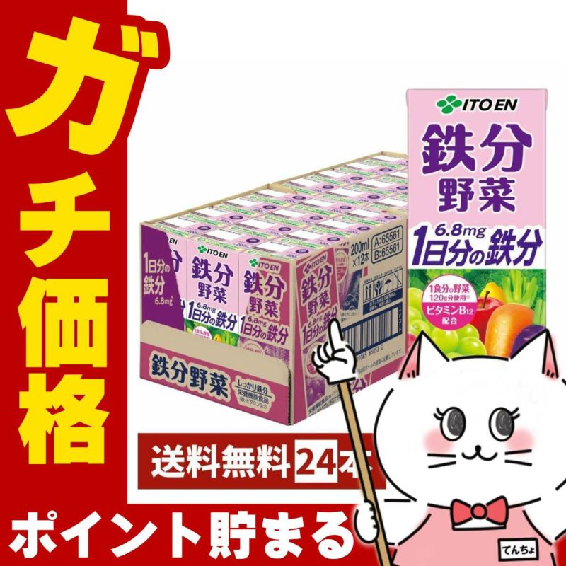賞味期限26年1月以降 伊藤園 鉄分野菜 200ml×24本入り 紙パック 野菜飲料 1日分の鉄分 鉄分 ビタミンB12 葉酸